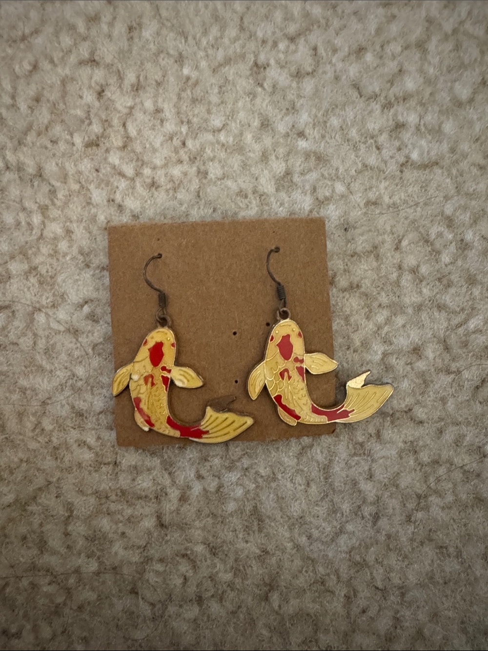Koi Fish Dangle Earrings in Gold and Red - Accessory